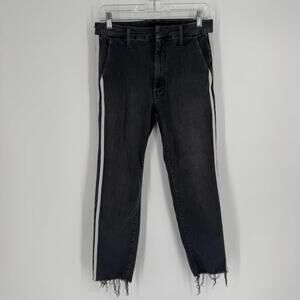 Mother jeans women’s 26 black stripe straight shaker prep fray denim designer